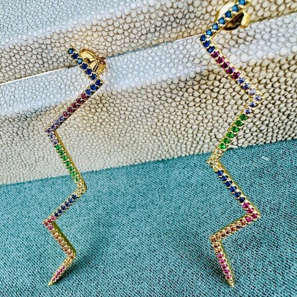 Dazzling Zigzag Rainbow Earrings – Gold Plated Multicolor Zigzag Earrings - Picture 16 of 17